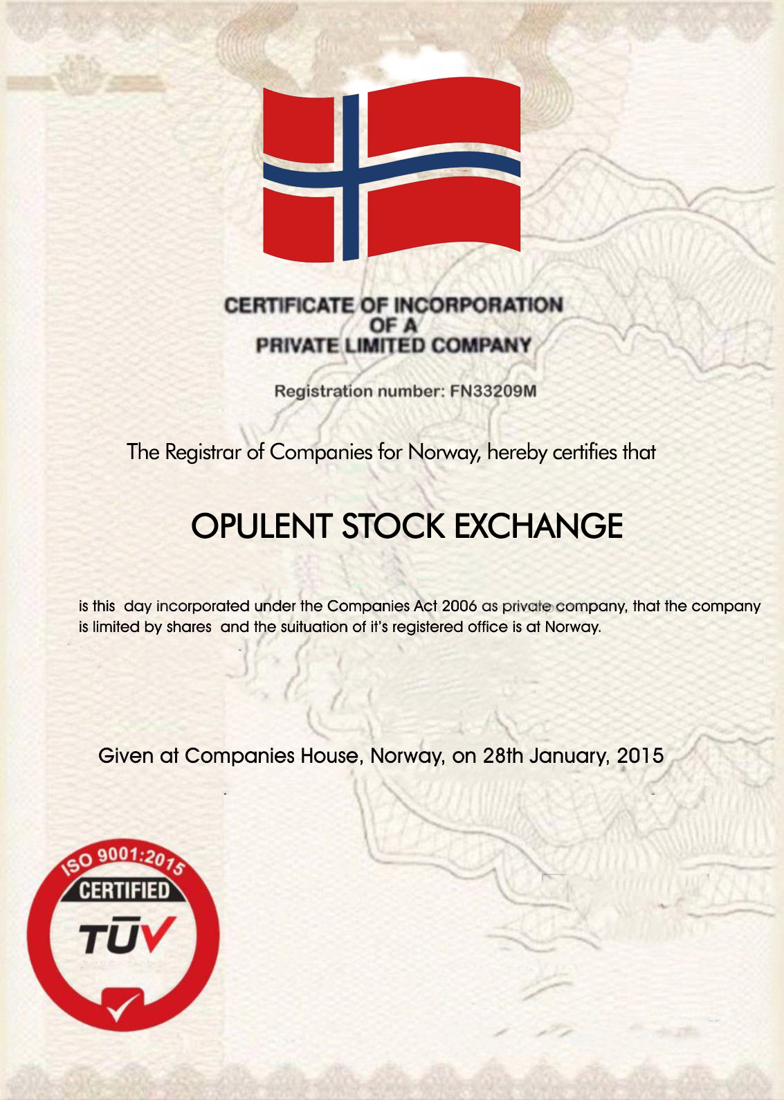  Opulent Stock Exchange (OPSE)   certificate